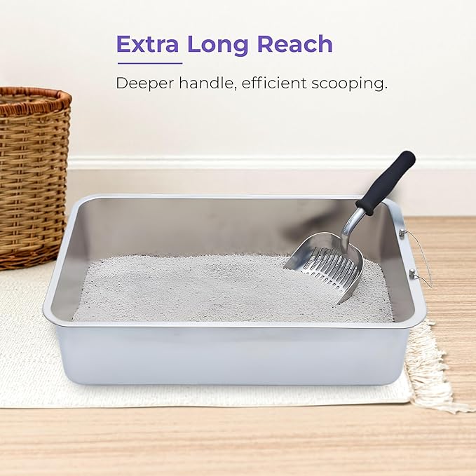 iPrimio Monster Metal Cat Litter Scoop with 17-Inch Long Handle - Extra Large Deep Shovel with Rounded Corners for Extended Reach and Soft Ergonomic Grip for Effortless Cleaning
