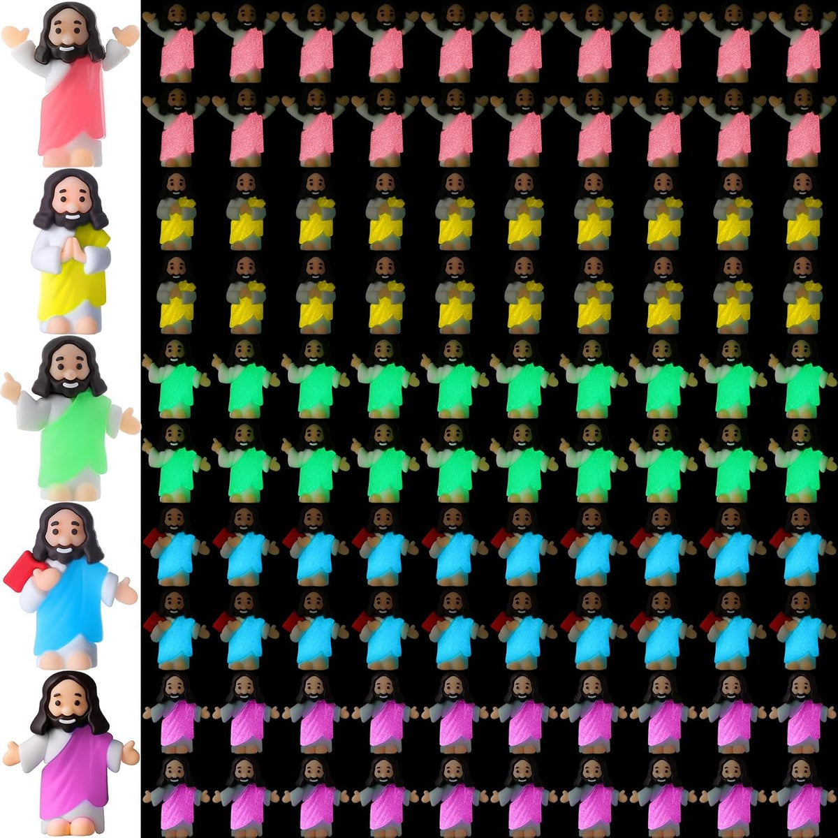 CroBlissful 50 little Jesus figurines that glow in the dark, five colors - view 6