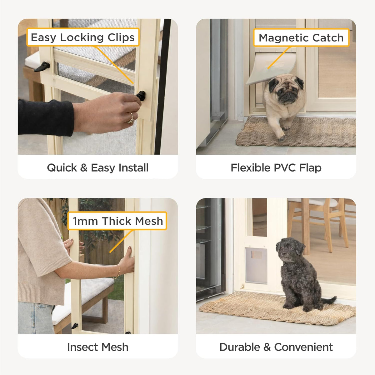 Hakuna Pets V2 Patio Pet Door Screen Insert Panel for Sliding Doors - Small / Cream - image 4