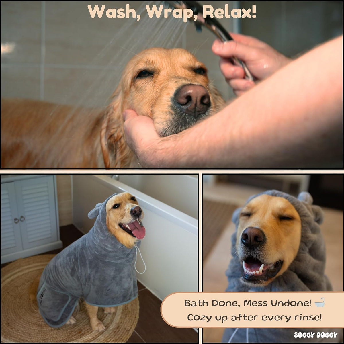 SOGGYDOGGY US: Luxury Dog Bathrobe - Gray / S (12-18in) - image 4