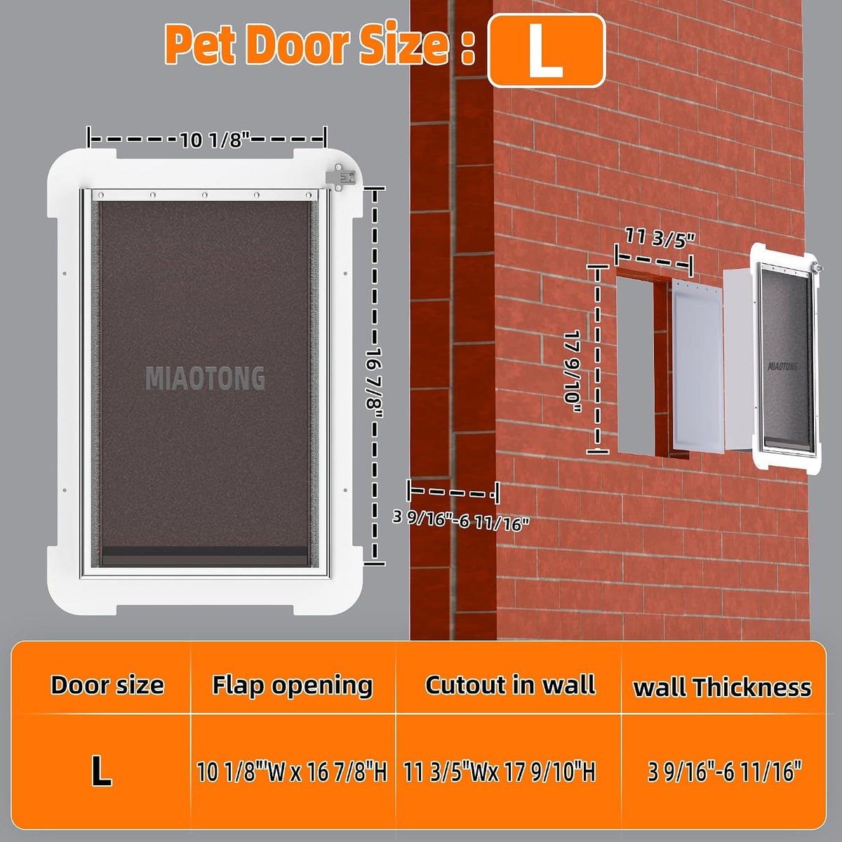 3-Flap Never Rust Extra Large Dog Door for Doors with Sliding Lock - Large / For Wall - image 2