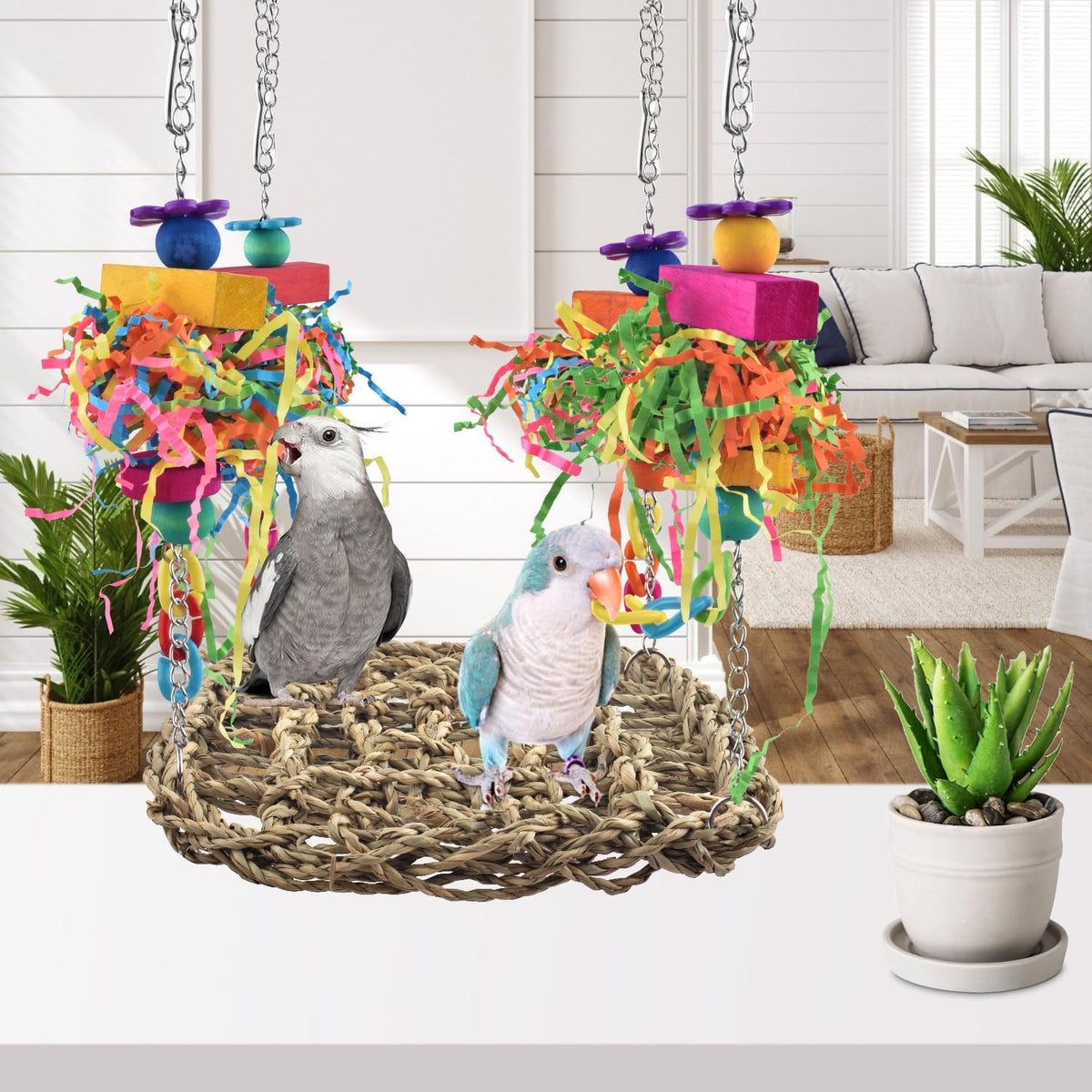 KATUMO Bird Toys, Grass Swing Hammock Climbing Toy for Parrot Parakeet – Essentials for Birds - 6.4 x 6.4 x 0.78 inch (Pack of 2) - image 3