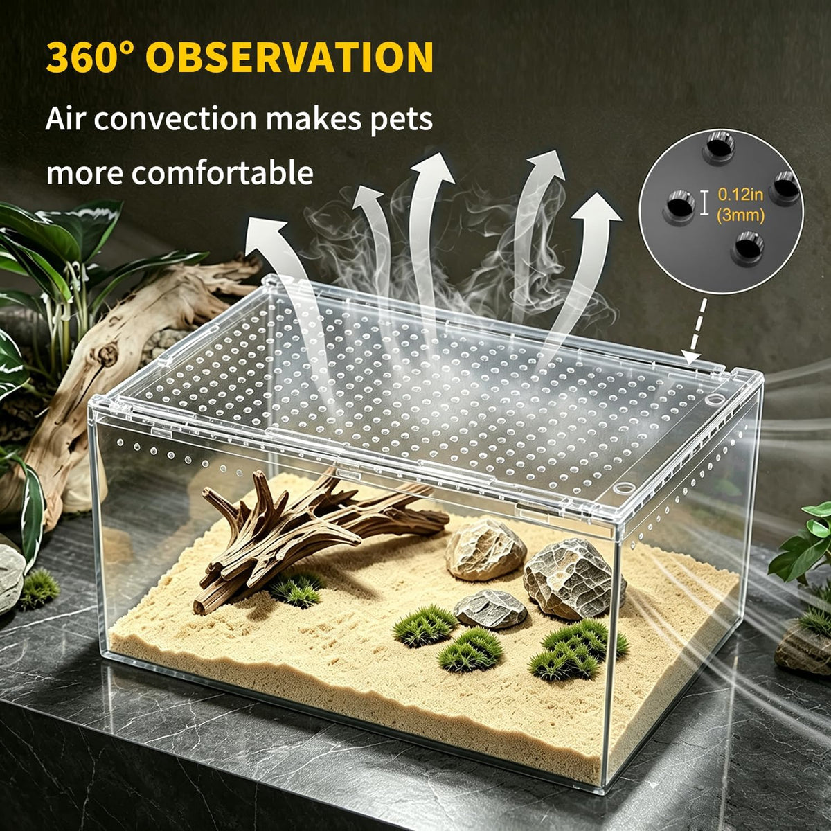 【No Assembly】 Reptile Tank Enclosure with Magnetic Button.16" * 10" * - 8" * 6" * 4" - image 4