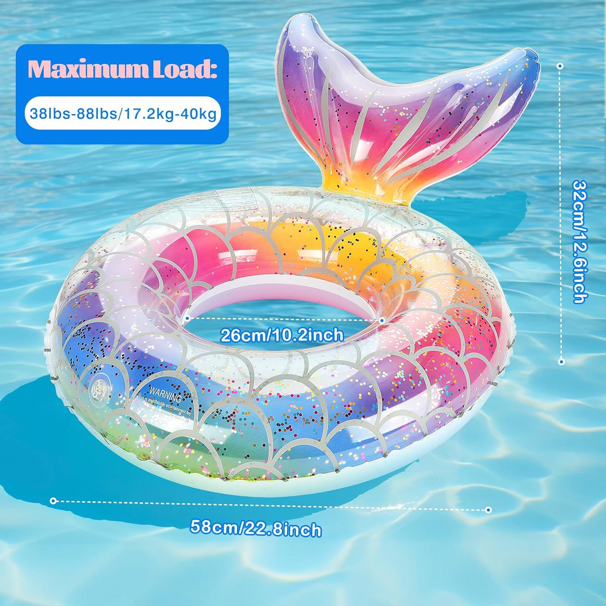 MoKo Pool Floats, Mermaid Inflatable Swim Tubes Floaties – Fun for Kids & Family - Rainbow Silver Scales / 70# - image 4