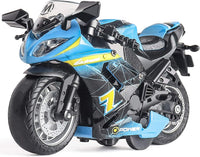 Toy Motorcycle, Pull Back Toy Car with Sound and Light Toy - Blue