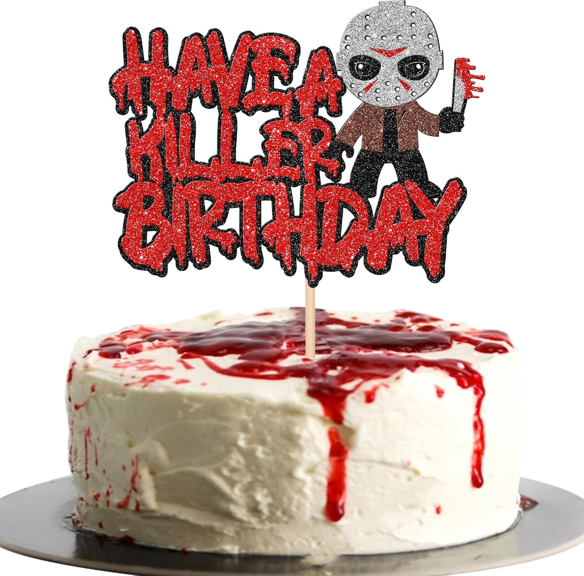 Zhuoweism Halloween horror Happy Birthday glitter cake topper on bamboo stick - view 7