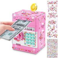 Piggy Bank for Kids Girls Boys with Password Code Lock Cash Coin Can - Pink