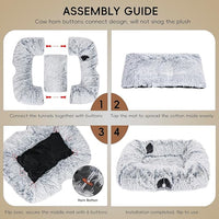 Extra Large Cat Tunnel Bed, 4 Ways Tunnels for Indoor Cats, Multi-cat Family Peekaboo Cave & Cat Bed, Plush Cat Donut with Washable Middle Mat, Exit Balls, Pet Play Toy for Kitten Puppy Rabbit