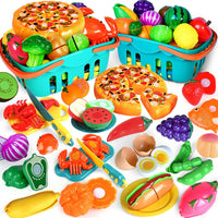 100 PCS Cutting Play Food Toy for Kids Kitchen - Blue