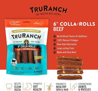 Collagen Rolls - 6" Collagen Rolls for Dogs - Long Lasting Healthy Joint Support - Rawhide Alternative - Skin & Coat Health - Made with Real Beef, Value Pack, 15 Bags, 60 Count