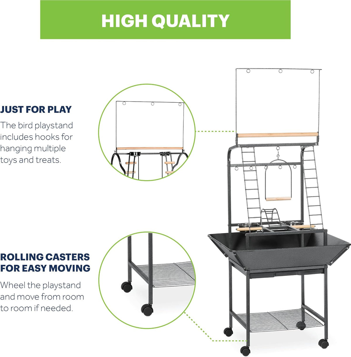 Prevue Pet Products Parrot Play Stand with Wheels, Black - Small - image 3