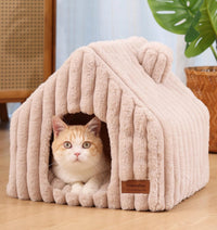 FUKUMARU Cat Bed Cave, Enclosed Washable Covered Dog Bed with Support Frame – Essentials for Cats - Pink Beige / 15 Inch (Cats up to 12 lbs, Dogs up to 7 lbs)