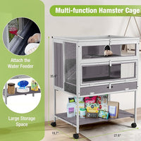 GUTINNEEN Guinea Pig Cage Hamster House with Anti-Chewing Metal Frame Rat Cage with Wheels and Storage, White Metal Frame