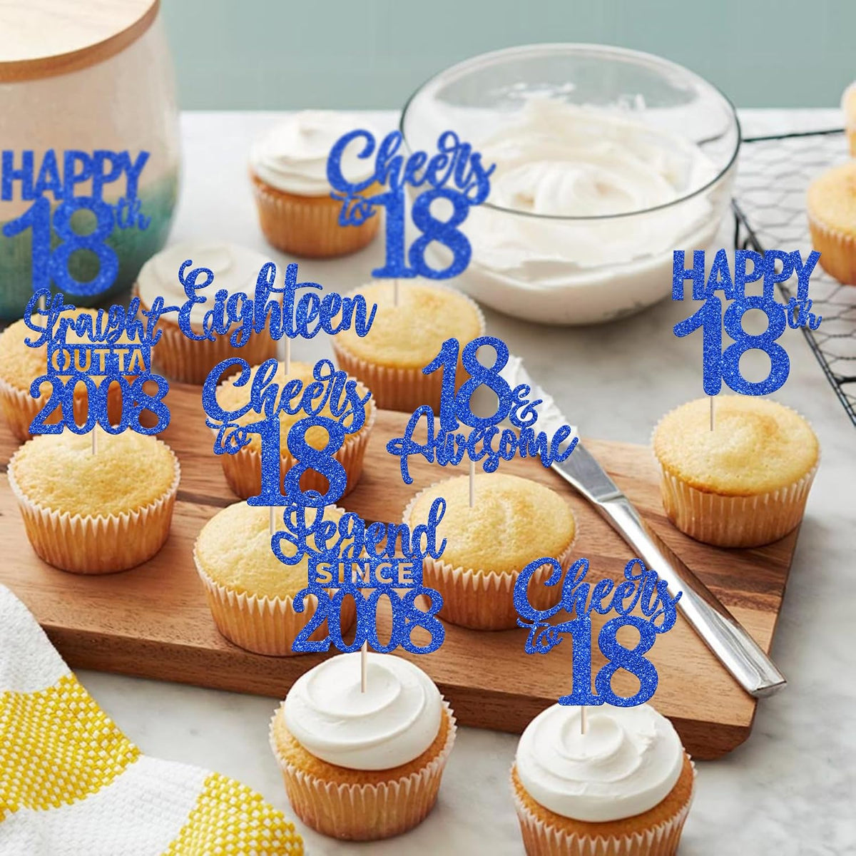 24PCS Black Happy 50th Birthday Cupcake Toppers Fifty Straight Outta - Blue / 18th - image 4