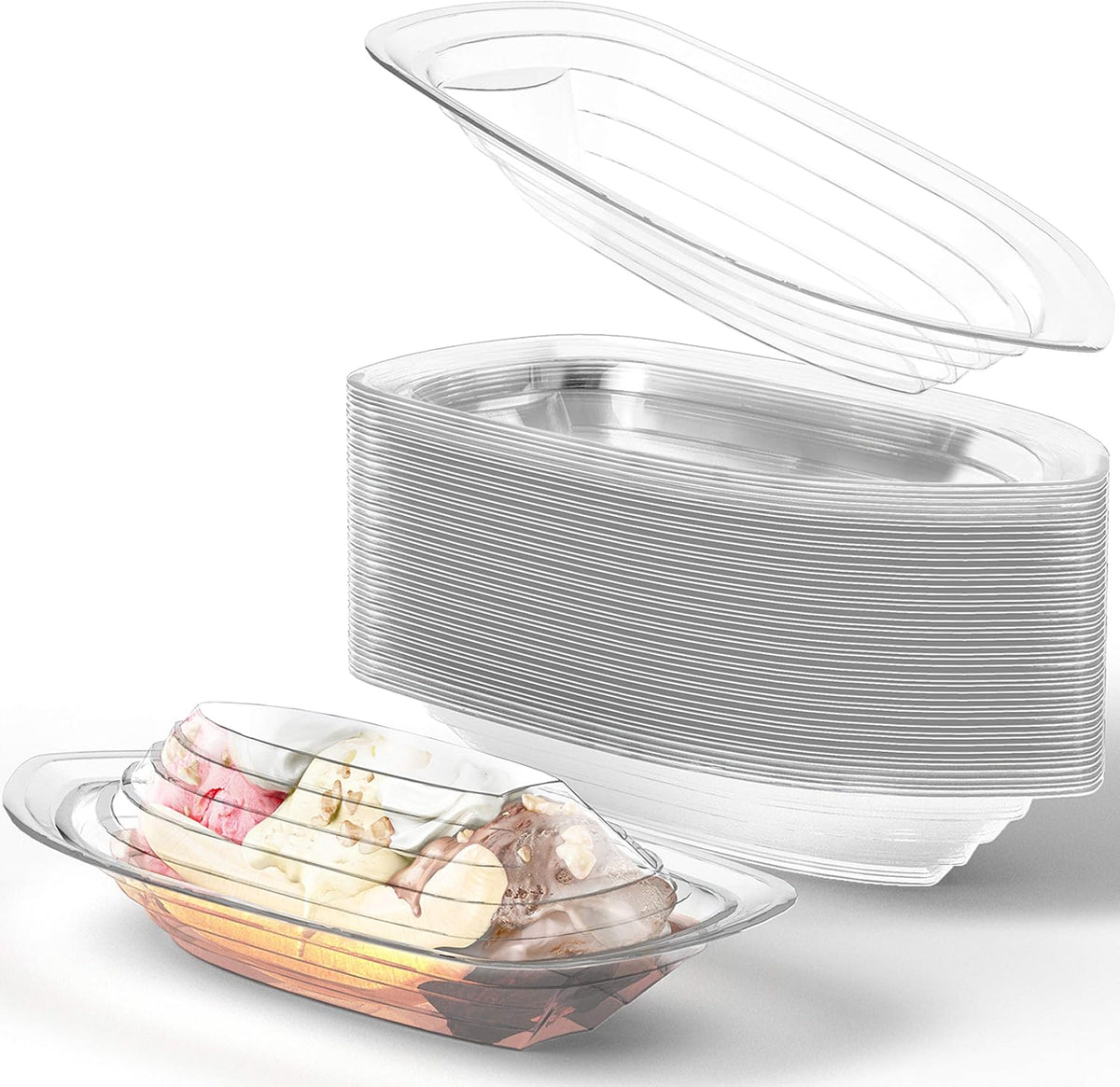 Super Fun Recyclable Banana Split Boats 50Pk. Best Long 12Oz - 50 Pack / 8 Oz + 12 Oz Combo
