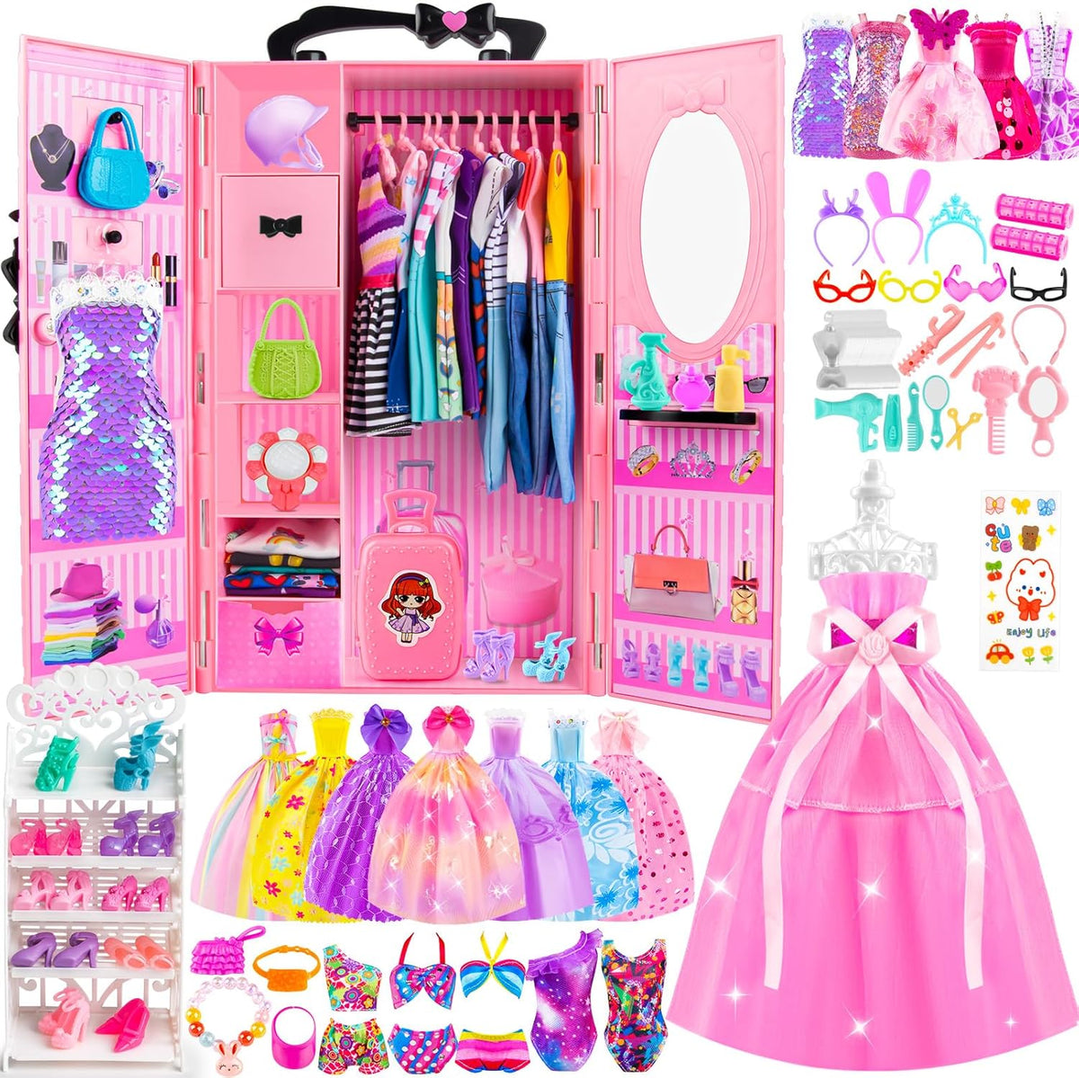 TQRAZ 76 Pcs Doll Car Playset Clothes and Accessories with 11.5 Inch - 137 pcs