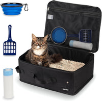 Portable Cat Travel Litter Box with Lid and 10 Pcs Disposable Liner - BLACK