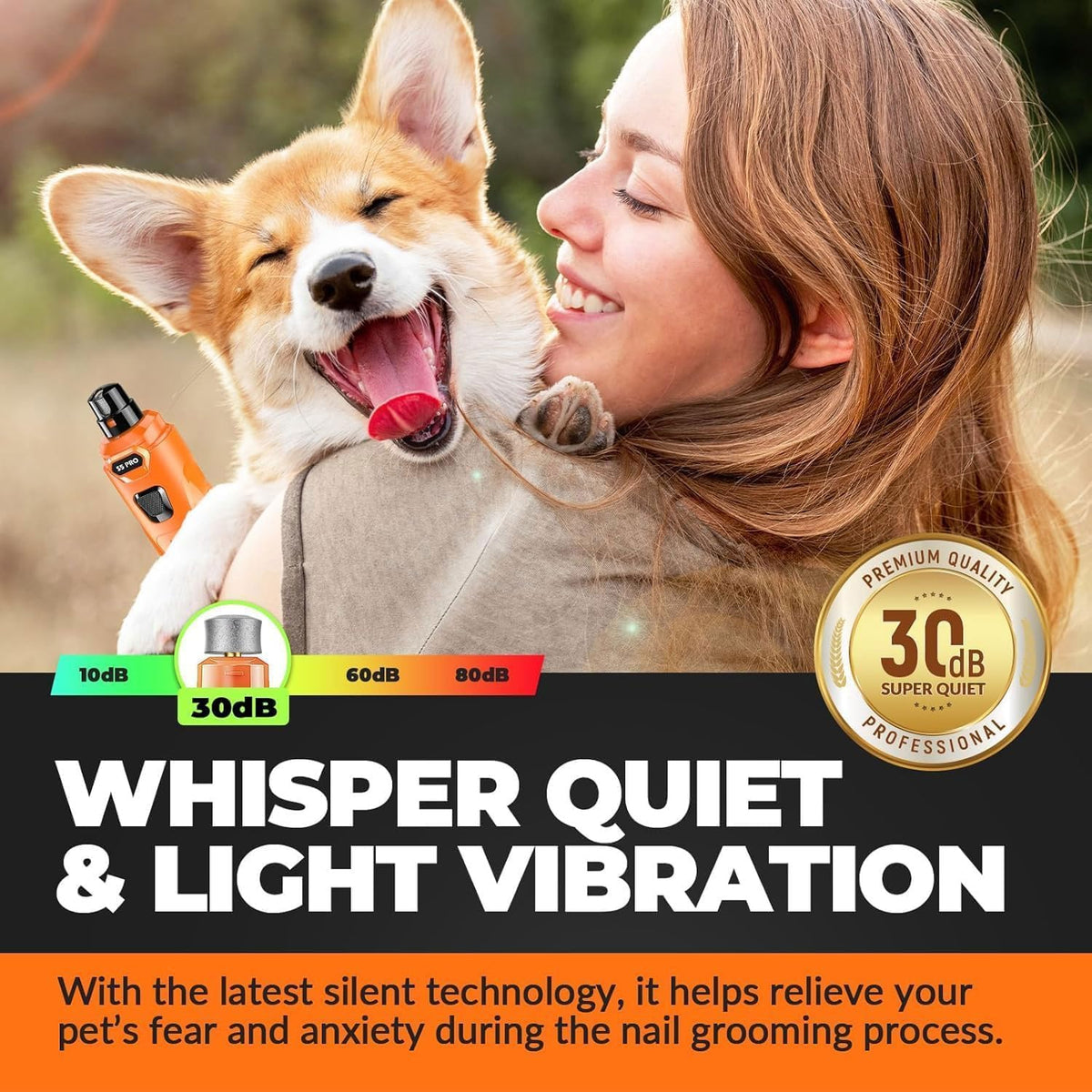 Whisper Quiet Dog Nail Grinder Safe & Stress-Free for Sensitive Dogs - Orange - image 2