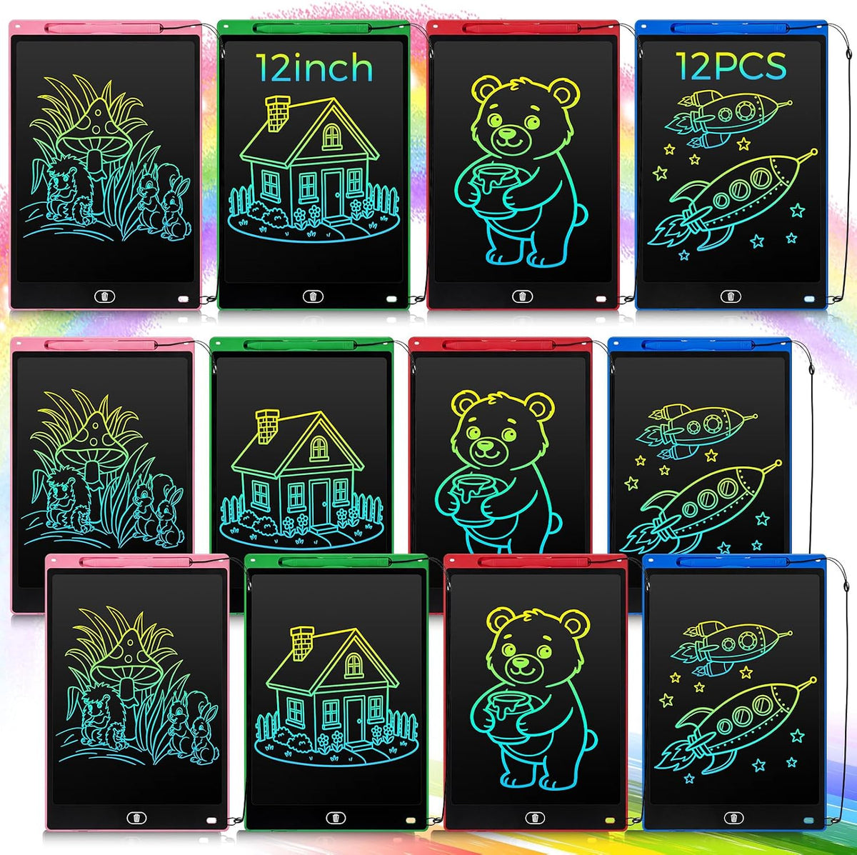Tinlade 12 Pack LCD Writing Tablet for Kids - Pink, Green, Red, Blue / 12 Inch