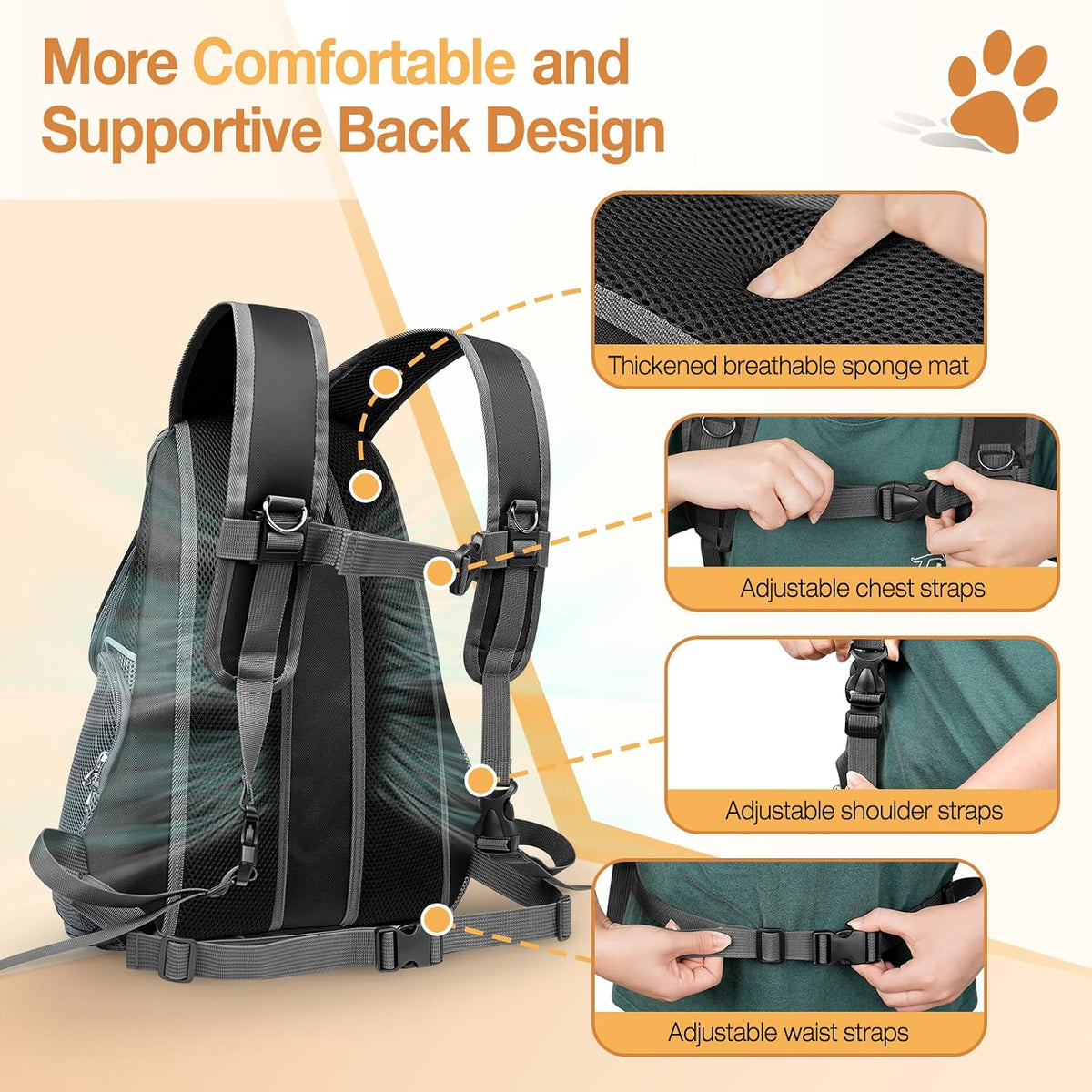 Dog Front Carrier Backpack, Adjustable Breathable Dog Backpack – Essentials for Dogs - Upgraded – Black / Large (9-13.5lbs) - image 2
