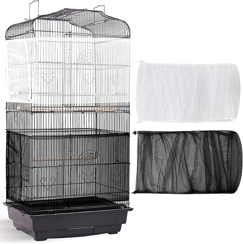 Shappy 2 Pieces Adjustable Bird Cage Seed Catcher Birdcage Cover - White, Black / 78 x 14.6 Inch
