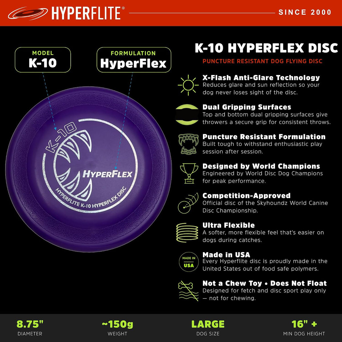 Hyperflite K-10 Hyperflex flexible dog flying disc, medium-large - view 3