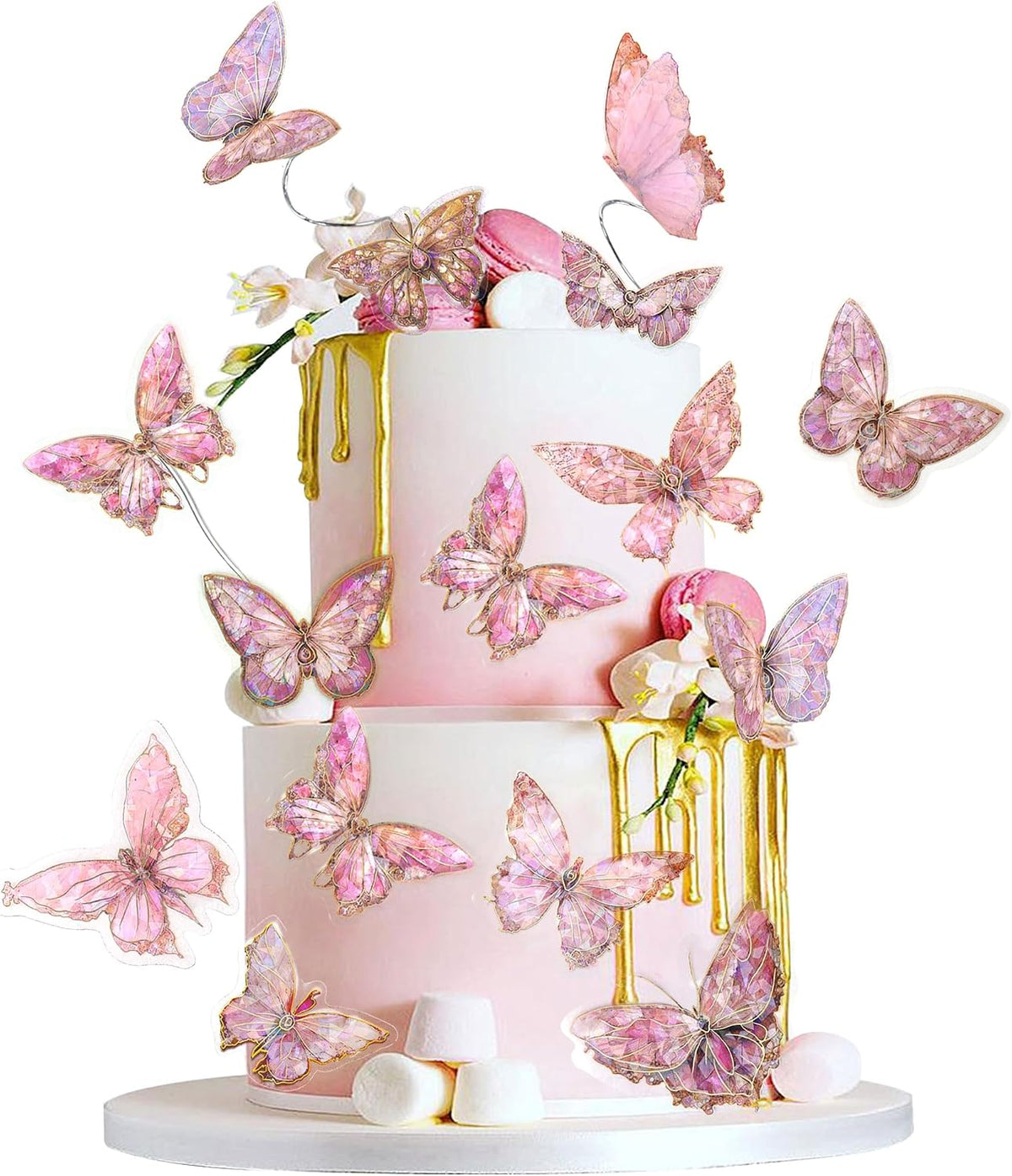 30Pcs 2D Waterproof Swallowtail Butterfly Cake Topper Transparent - Not Edible / Colorful Pink