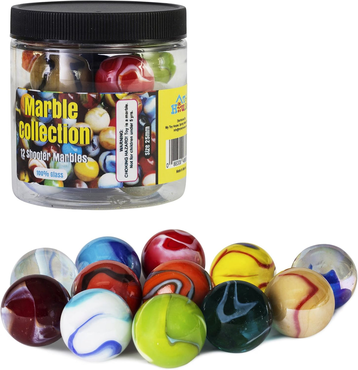 Shooter Glass Marbles with Marble Jar For Storage, Set of 12