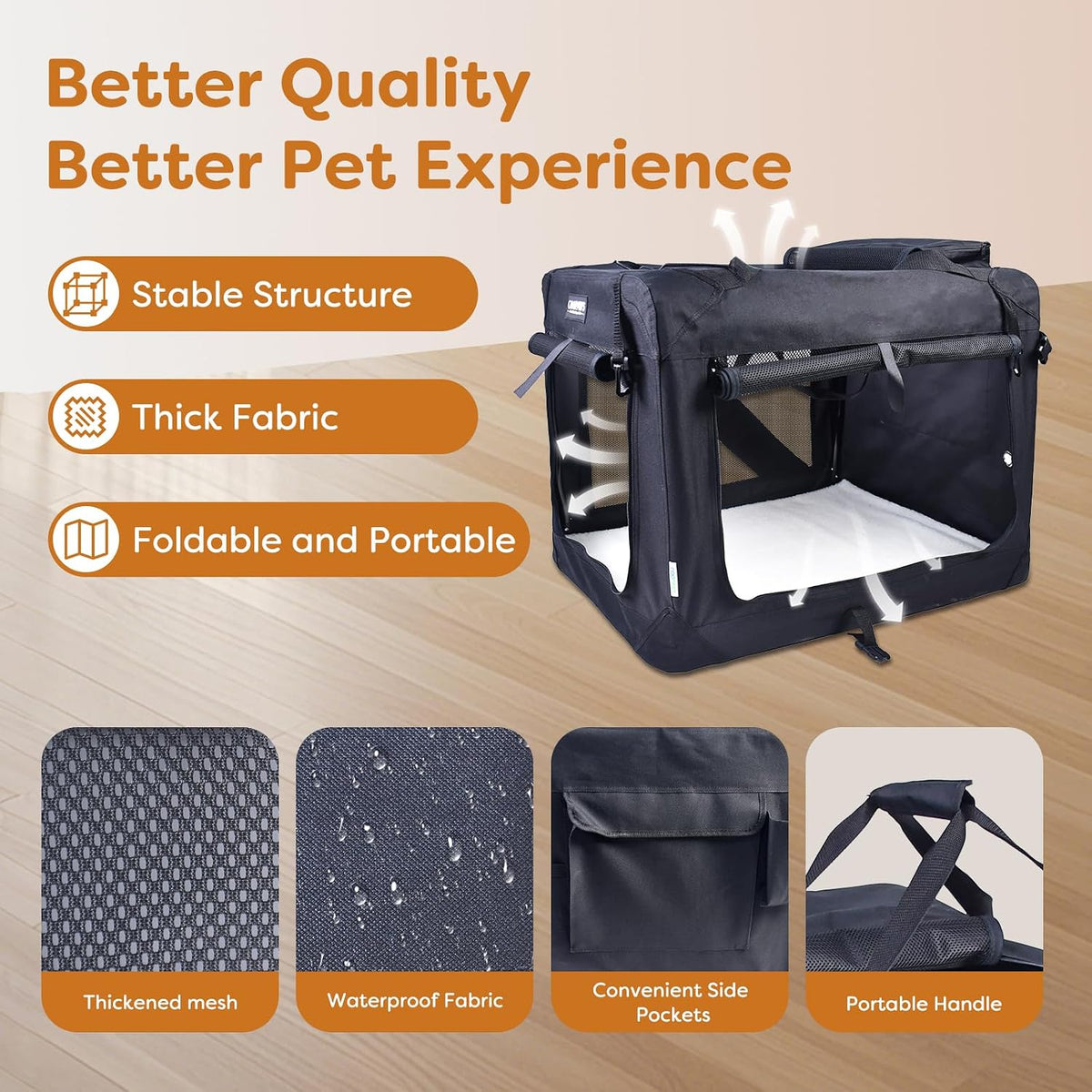 JESPET 3 Door Soft Dog Crates Kennel - Graphite Black / X-Large(36"L x 24"W x 27"H) - image 2