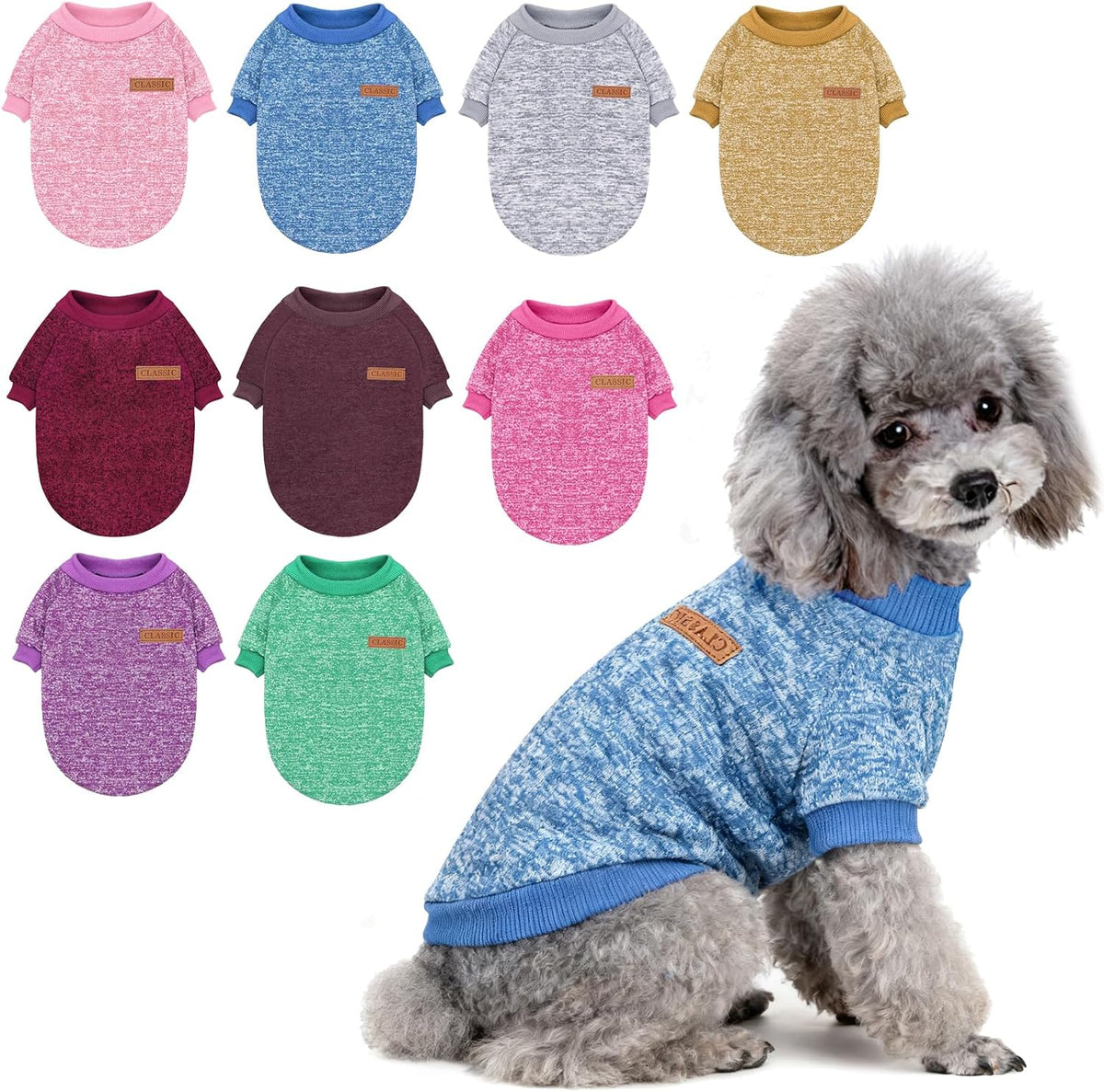 Idepet 2 Pieces Dog Knitwear Sweater Fleece Pet Clothes Puppy - X-Large / Blue