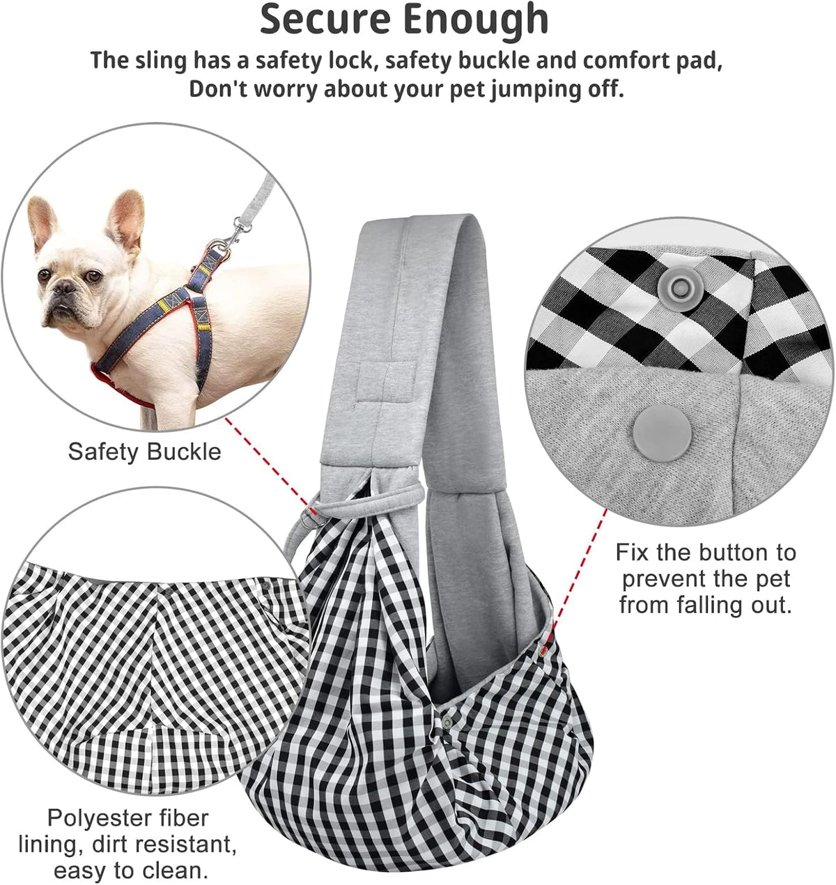 Dog and Cat Sling Carrier, Hands Free Reversible Pet Papoose Bag - Classic Grey - image 3