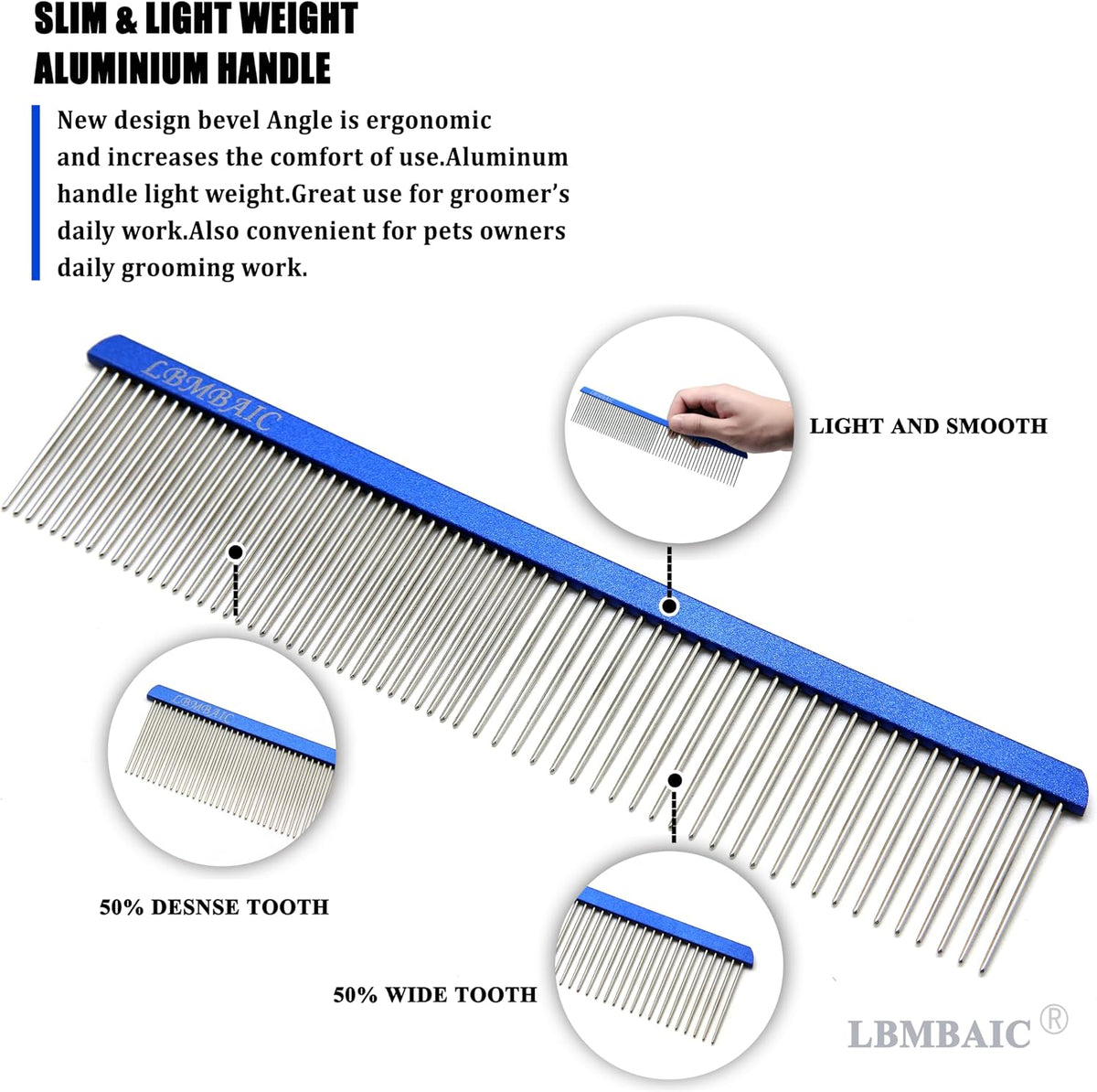 Metal Dog Grooming Combs Shedding Tangles, Knots, Mats. - Medium / royalblue - image 3
