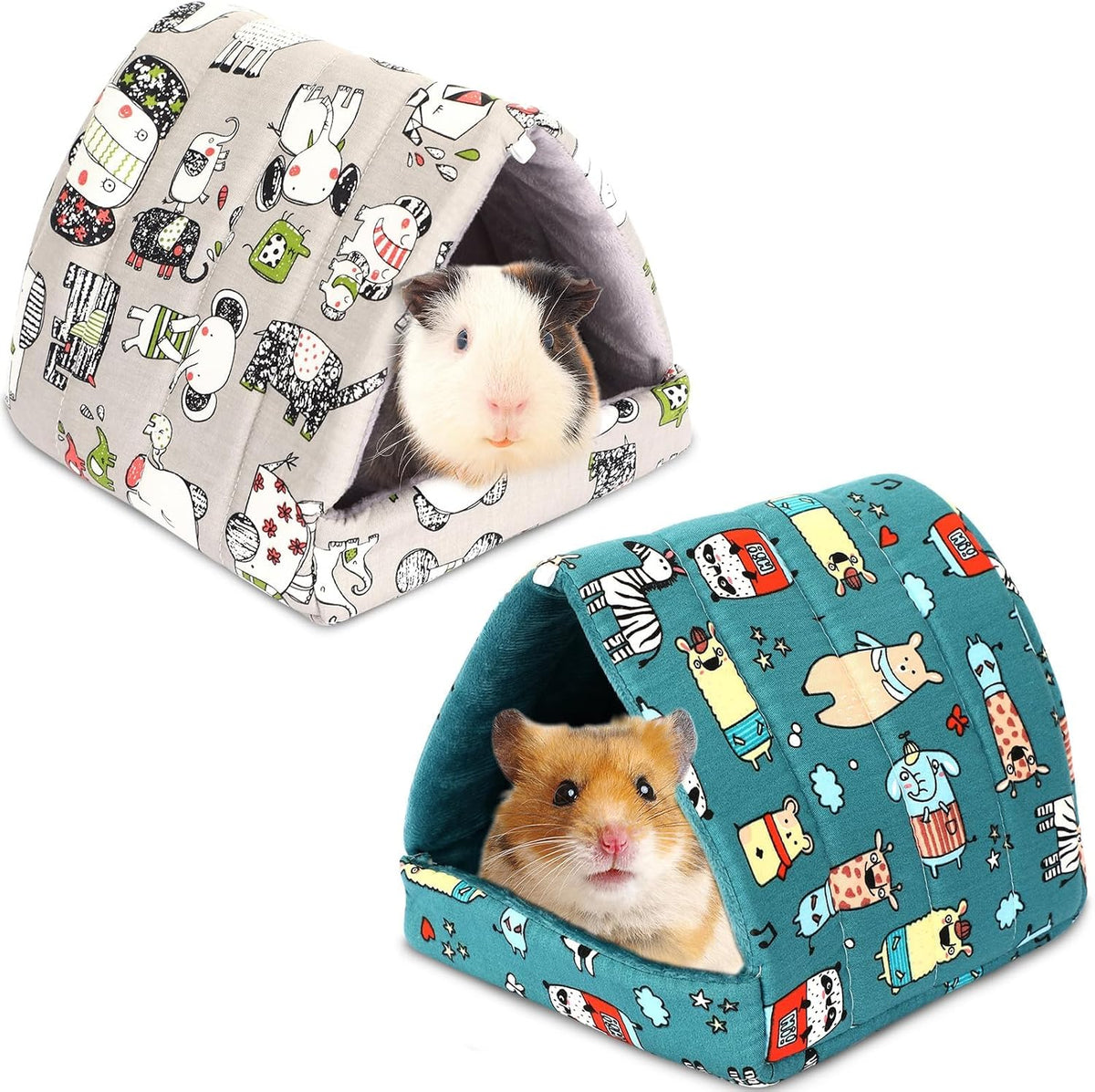 UPINS 2 Pack Guinea Pig Hideout, Washable Small Animal House Bed – Daily Care for Small Pets - 6.8 x 7.4 inch / Blue Gray