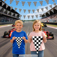 Piokio 100ft Black and White Checkered Flag Banner – Fun for Kids & Family - Black and White / 12x18 Inch(100ft ) - image 4