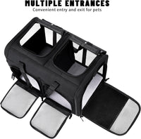 Cat Carrier for 2 Cats,Double Cat and Dual Dog Carrier Cabin for Two Pets – Essentials for Cats - Black with 2 Pocket - image 4