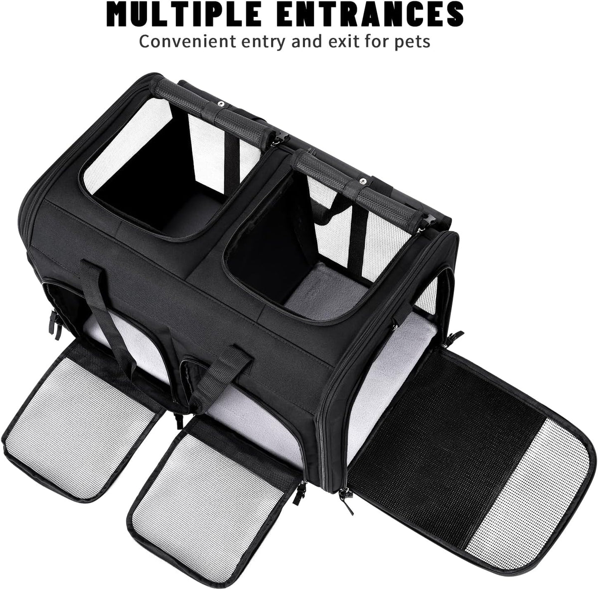Cat Carrier for 2 Cats,Double Cat and Dual Dog Carrier Cabin for Two Pets – Essentials for Cats - Black with 2 Pocket - image 4