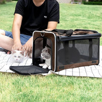 Pet Carrier for Large Cat Soft-Sided Animal Traveling Bag for Medium Cat up to 20lbs / Washable Small Dog Puppy 10 lbs Crate Case with Privacy Curtains for Home Outdoor Travel Mocha Brown