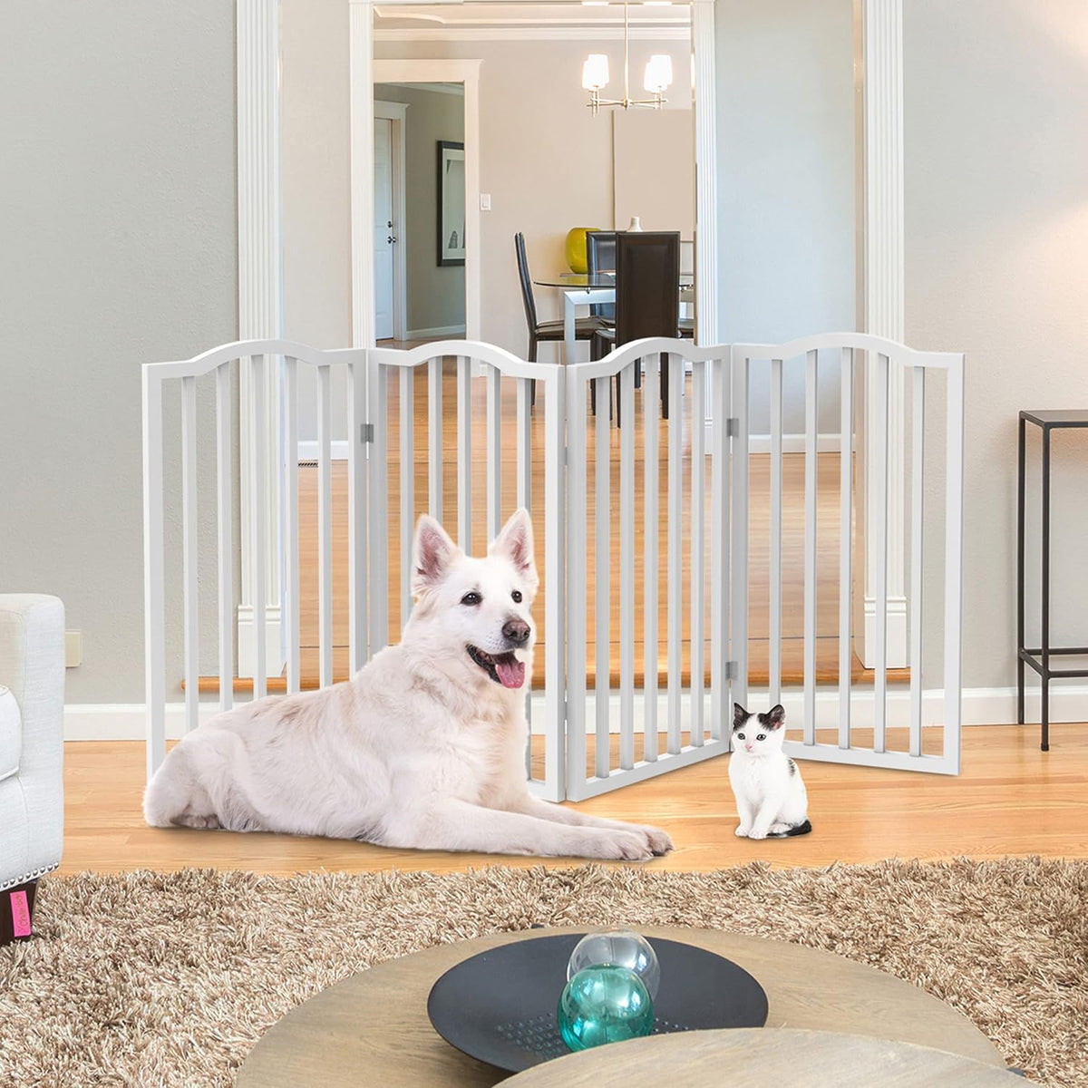 Pet Gate, 3-Panel Indoor Foldable Dog Fence for Stairs, Hallways - White / 4 Panel - image 2