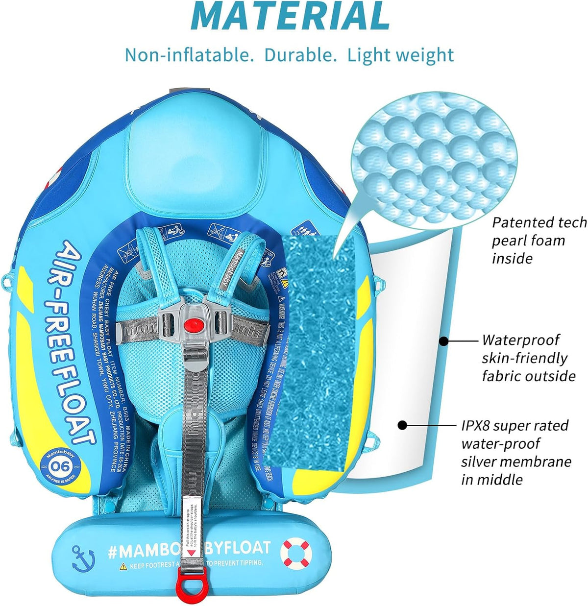 Mambobaby Float with Canopy Size Improved Non Inflatable Infant Baby - Boat Blue - image 2