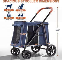Medium Dog Stroller, Dual Entry One-Touch Folding - Blue - image 2