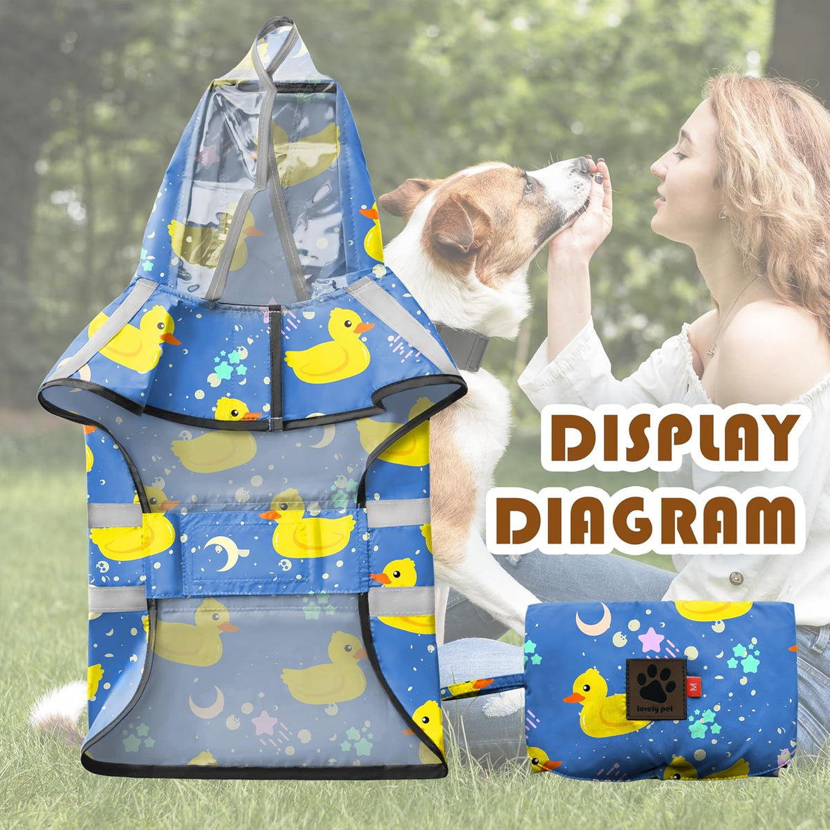 Dog Raincoat, Adjustable Rain Jacket with Hooded Double Layer for Large Medium Small Dogs Puppies - Duck Blue / Medium - image 2