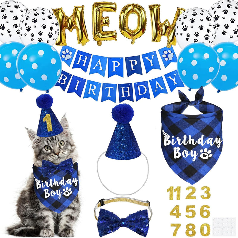 Cat Birthday Party Supplies - Blue