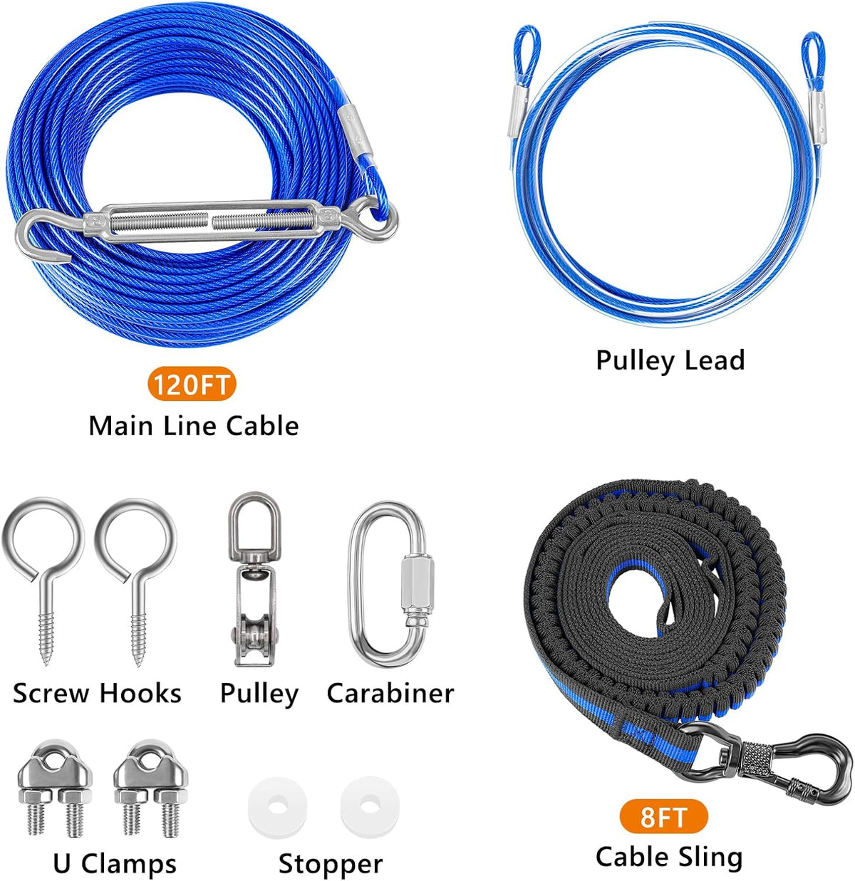 XiaZ Dog Tie Out Cable, Pet Lead for Yard, Camping, Outdoor - 120ft for 1 dog / Blue - image 2