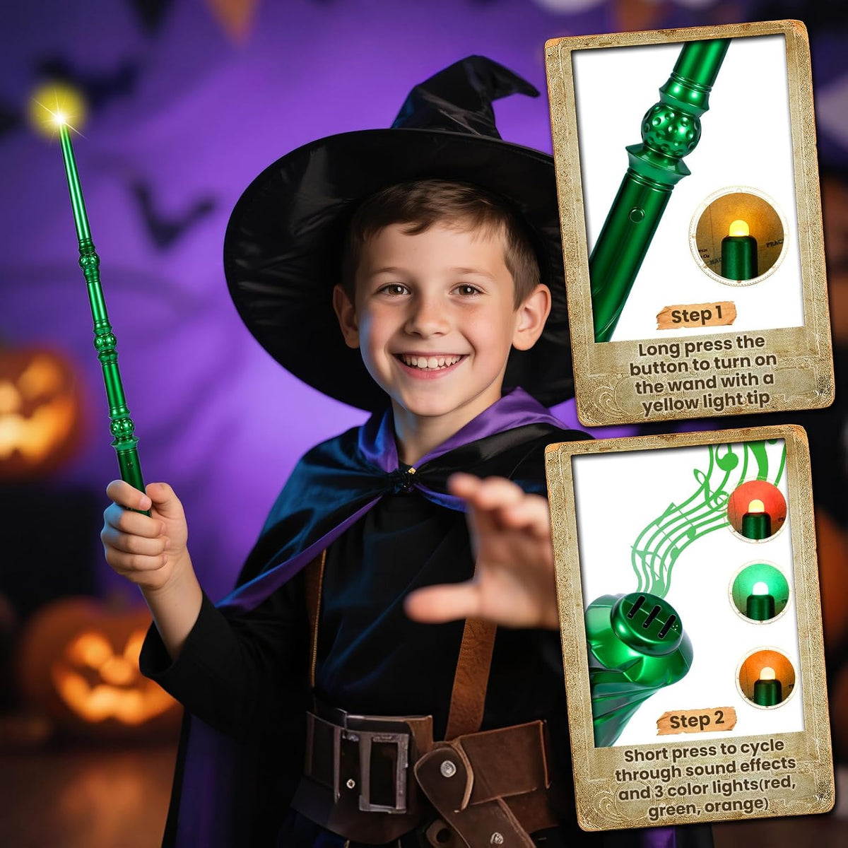 KingVows Light Up Magic Wizard Wand with 4 Color Lights & Sound - Green - image 2