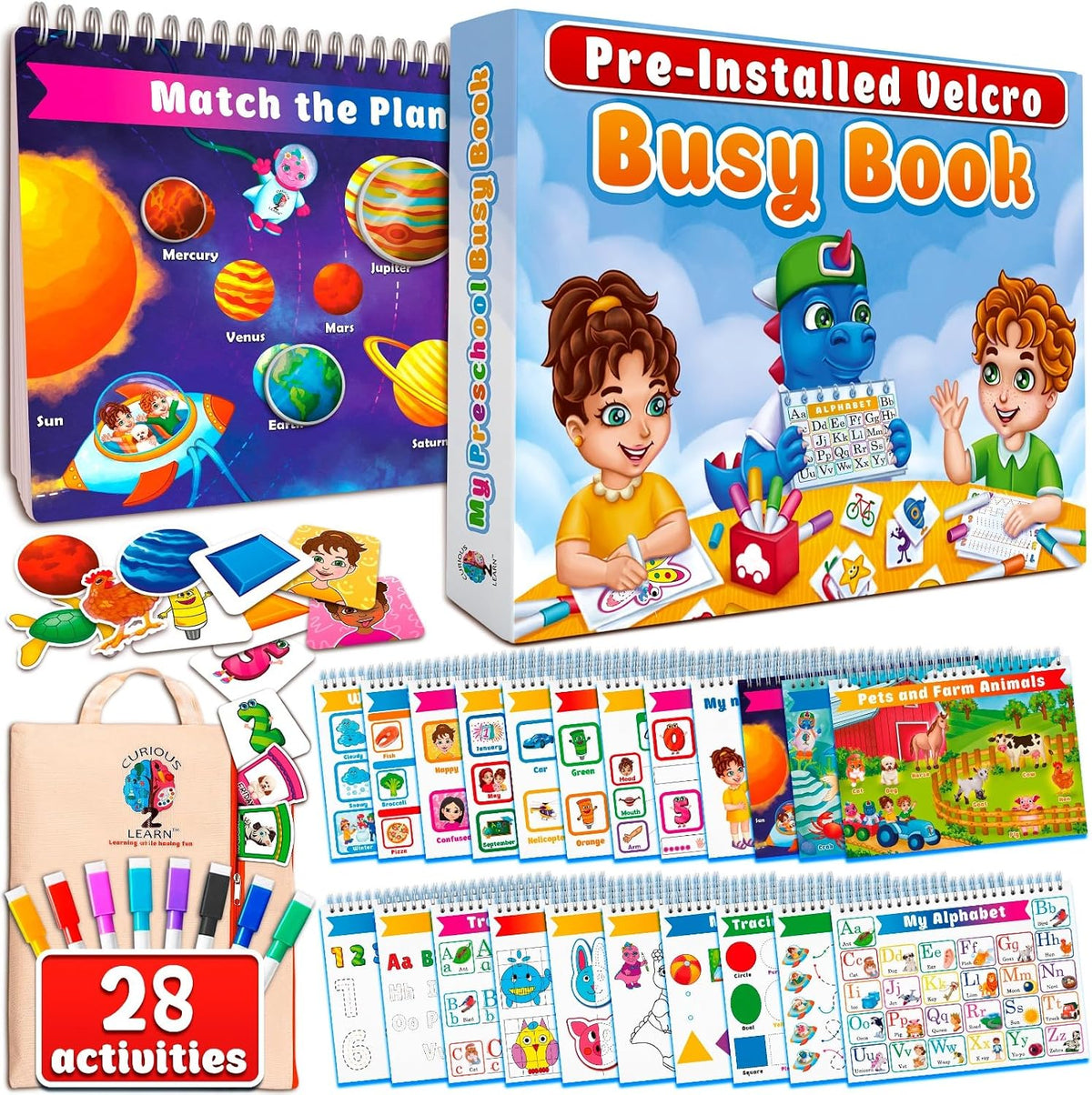 Curious 2 Learn Busy Book for Toddlers 3-5 - Blue