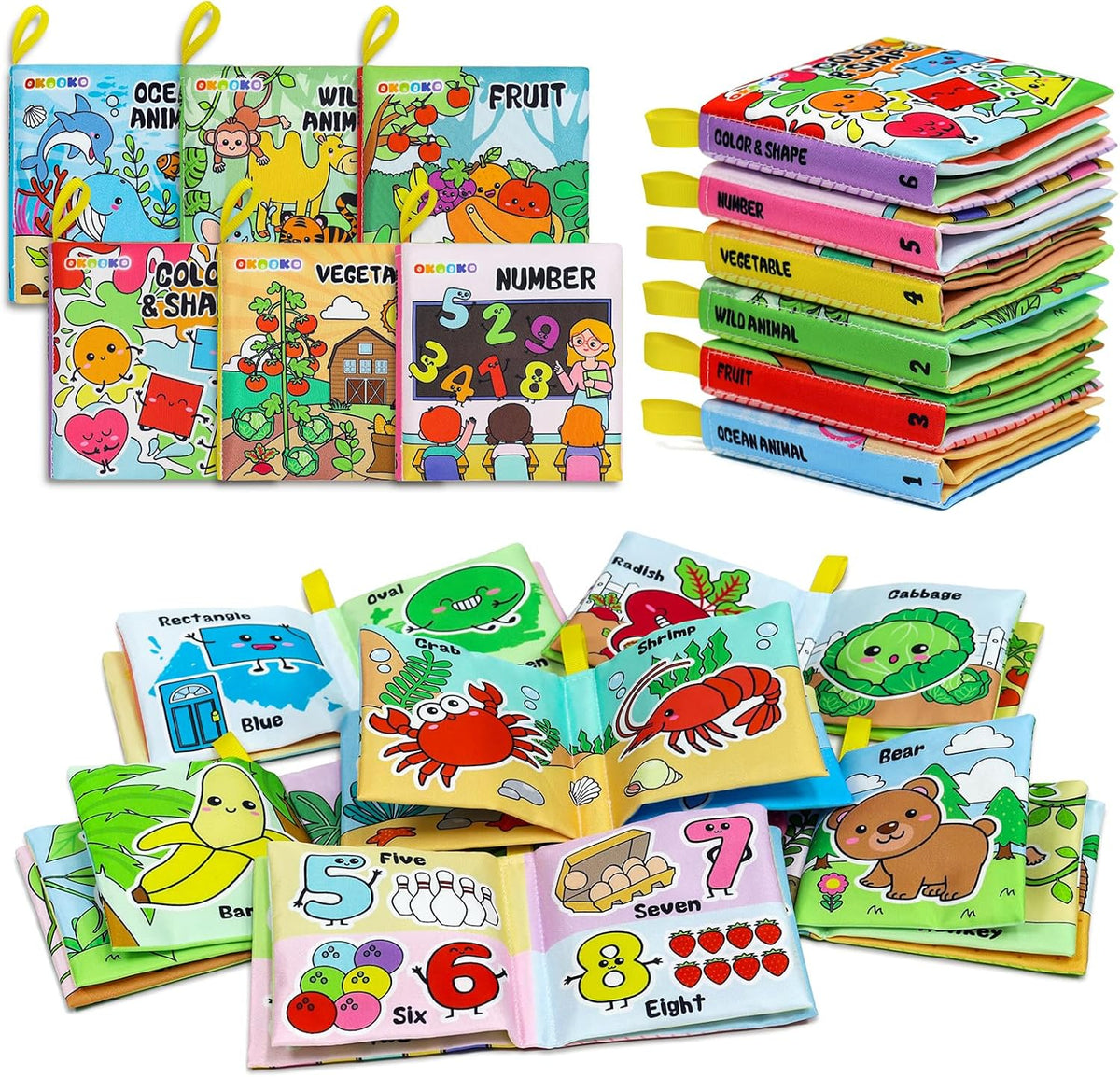 OKOOKO 6 Pack Soft Baby Book, Bath Toy, Soft Cloth Book