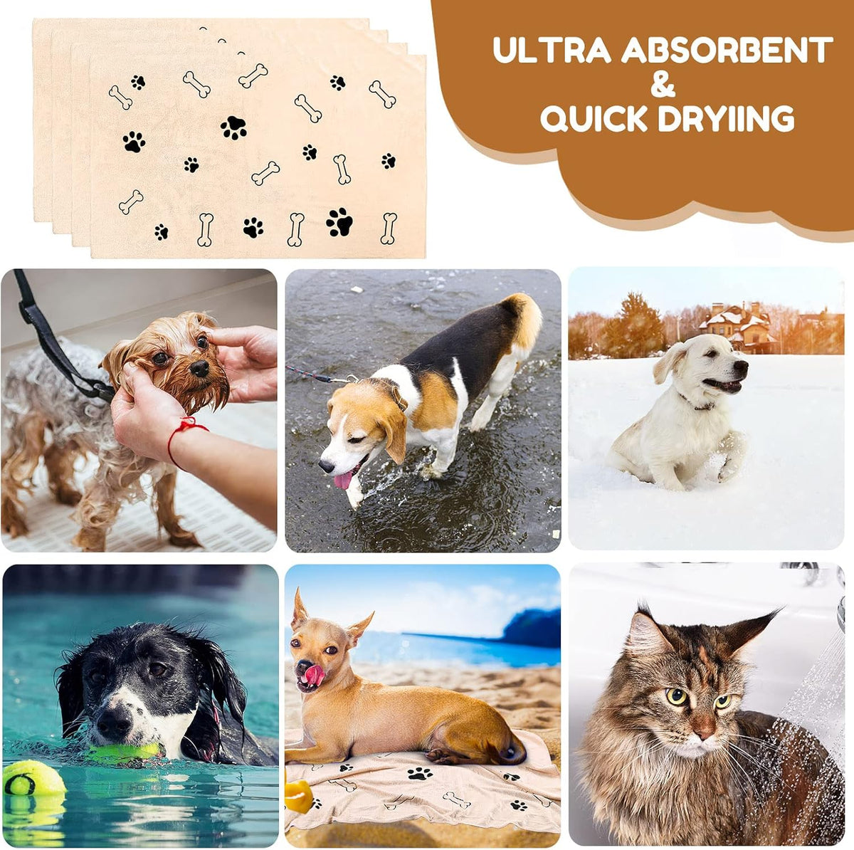 Chumia 4 Pcs Dog Towels for Drying Dog Puppy Bulk Microfiber - 24 x 40 Inch / Light Brown - image 4