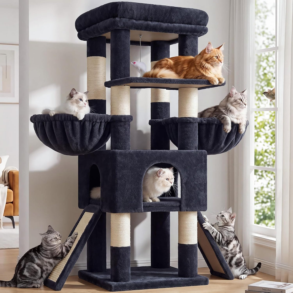 Globlazer Z78 Heavy Duty Cat Tree for 20lbs Large Adult Cats - Dark Grey / 54 inch