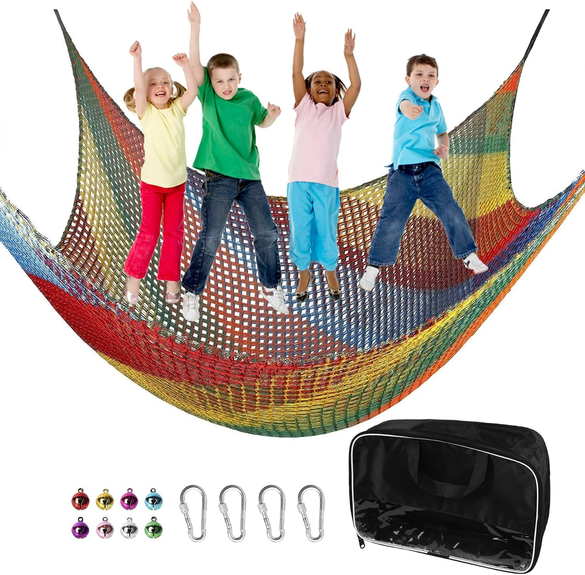 Climbing Cargo Net 6.5' x 9.8' for Outdoor Treehouse – Fun for Kids & Family - 6.5‘ x 9.8‘ / Multicolour