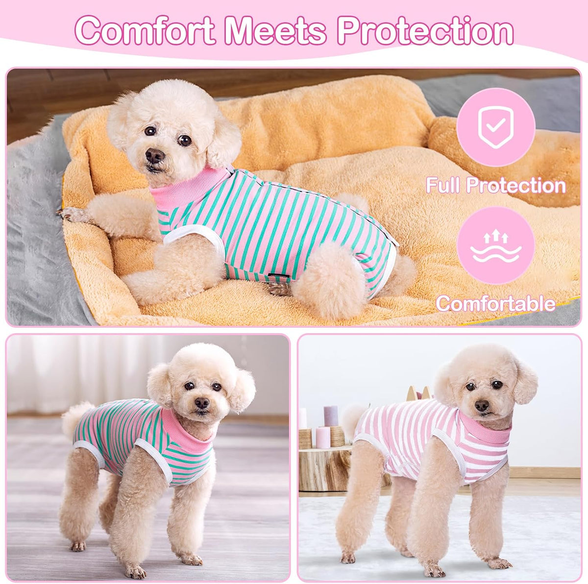 Dog recovery suit onesie for female dogs after spay surgery, sizes S to XL, patterned - view 4